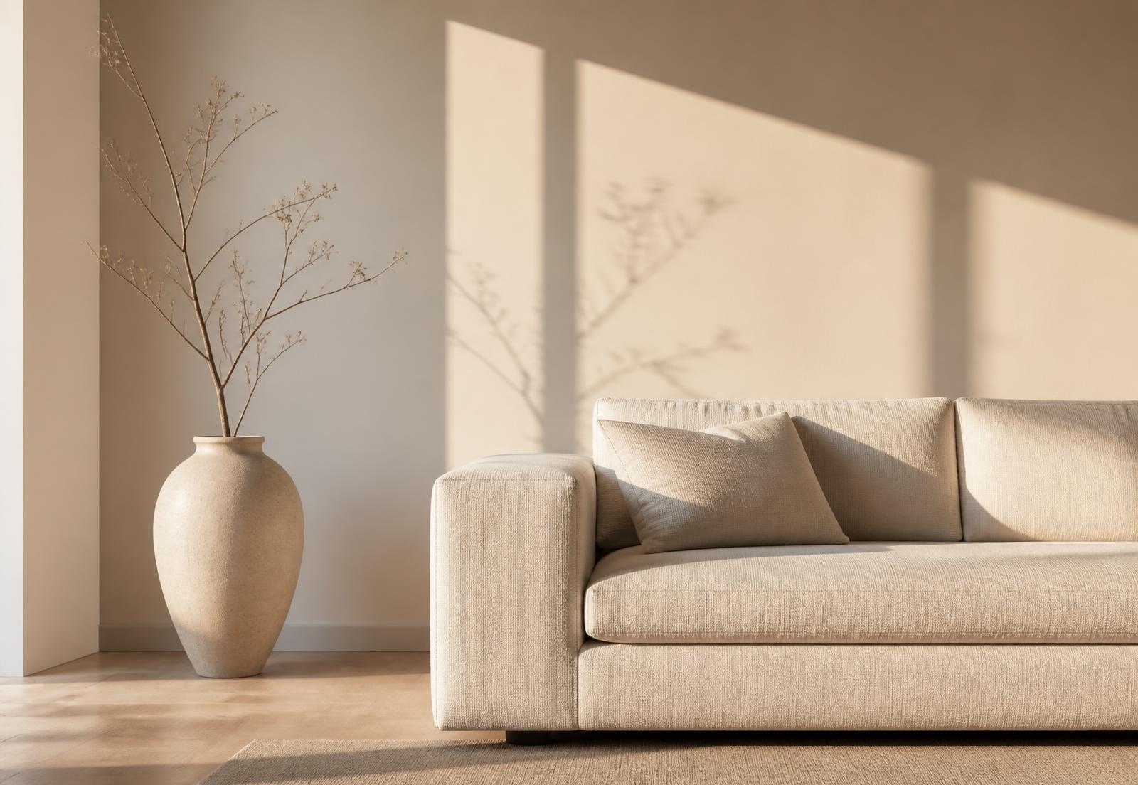 Minimal sunlit living room interior